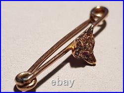 Mid Victorian 9ct Yellow Gold Rose Cut Diamond and Ruby Eyes Fox Brooch