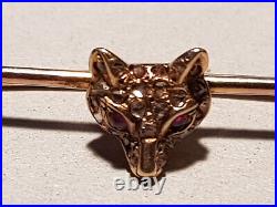 Mid Victorian 9ct Yellow Gold Rose Cut Diamond and Ruby Eyes Fox Brooch