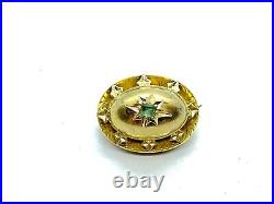 Ornate 1880's Antique Victorian 15CT Gold Natural Emerald Brooch Lace Pin