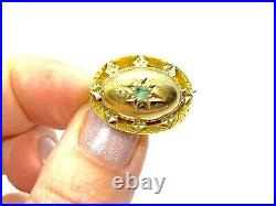 Ornate 1880's Antique Victorian 15CT Gold Natural Emerald Brooch Lace Pin