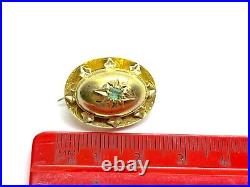 Ornate 1880's Antique Victorian 15CT Gold Natural Emerald Brooch Lace Pin