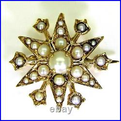 Quality Victorian Pearl Starburst 9ct Yellow Gold Brooch