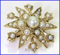 Quality Victorian Pearl Starburst 9ct Yellow Gold Brooch