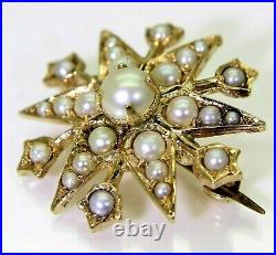 Quality Victorian Pearl Starburst 9ct Yellow Gold Brooch