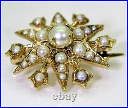 Quality Victorian Pearl Starburst 9ct Yellow Gold Brooch