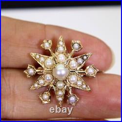 Quality Victorian Pearl Starburst 9ct Yellow Gold Brooch