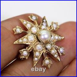 Quality Victorian Pearl Starburst 9ct Yellow Gold Brooch