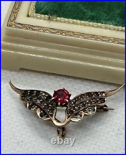 RARE 10k Gold 1800's Victorian Winged Brooch Pendant ONE OF A KIND