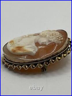 Rare Antique Pre Victorian Gold Shell Carved Cameo Brooch 10k Gold 7g