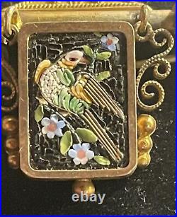 Rare Antique Victorian Italian Gold Micro Mosaic Brooch Bird Floral Pin READ