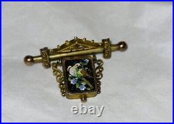 Rare Antique Victorian Italian Gold Micro Mosaic Brooch Bird Floral Pin READ