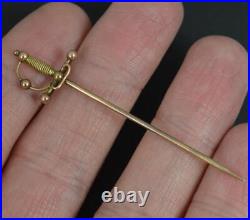 Rare Novelty Victorian 9ct Rose Gold Sword Shape Stick Tie Pin