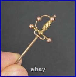 Rare Novelty Victorian 9ct Rose Gold Sword Shape Stick Tie Pin