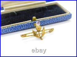 Scottish Victorian 15ct Yellow Gold & Amethyst Thistle Sweetheart Brooch Antique