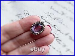 Small ANTIQUE VICTORIAN 9ct K Carat Gold Amethyst & SEED PEARL BROOCH PENDANT