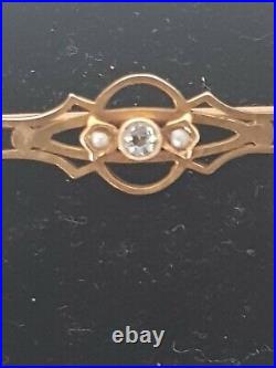 Stunning 9ct Gold Victorian AquaMarine And Seed Pearl bar Brooch excellent con