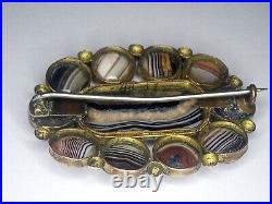 Stunning large antique Victorian Scottish Banded Agate Gold Gilt Brooch