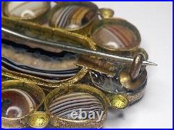 Stunning large antique Victorian Scottish Banded Agate Gold Gilt Brooch