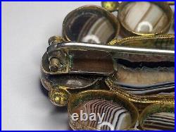 Stunning large antique Victorian Scottish Banded Agate Gold Gilt Brooch