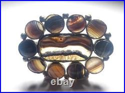 Stunning large antique Victorian Scottish Banded Agate Gold Gilt Brooch