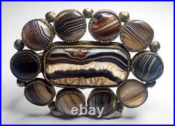 Stunning large antique Victorian Scottish Banded Agate Gold Gilt Brooch