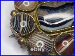 Stunning large antique Victorian Scottish Banded Agate Gold Gilt Brooch