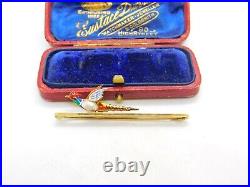 Victorian 15ct Gold, Enamel & Baroque Pearl Pheasant Brooch Pin Antique c1890