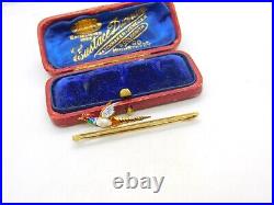 Victorian 15ct Gold, Enamel & Baroque Pearl Pheasant Brooch Pin Antique c1890