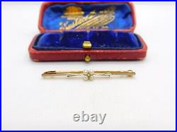 Victorian 15ct Gold, Platinum & Seed Pearl Floral Bar Brooch c1890 Antique