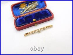 Victorian 15ct Gold, Platinum & Seed Pearl Floral Bar Brooch c1890 Antique