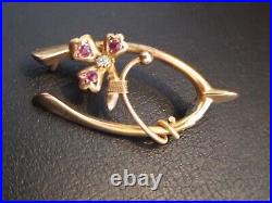 Victorian 15ct Gold Ruby & Diamond Wishbone Brooch