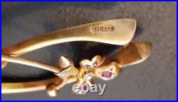 Victorian 15ct Gold Ruby & Diamond Wishbone Brooch