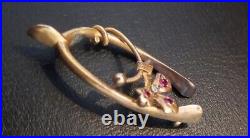 Victorian 15ct Gold Ruby & Diamond Wishbone Brooch