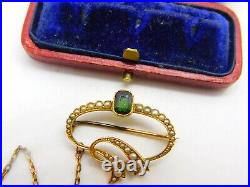 Victorian 15ct Gold, Tourmaline & Seed Pearl Swirl Sweetheart Brooch c1860