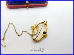 Victorian 15ct Gold, Tourmaline & Seed Pearl Swirl Sweetheart Brooch c1860