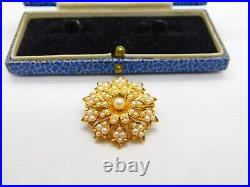 Victorian 18ct Yellow Gold & Seed Pearl Spring Flower Pendant or Brooch Antique