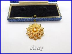 Victorian 18ct Yellow Gold & Seed Pearl Spring Flower Pendant or Brooch Antique