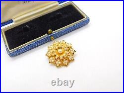 Victorian 18ct Yellow Gold & Seed Pearl Spring Flower Pendant or Brooch Antique