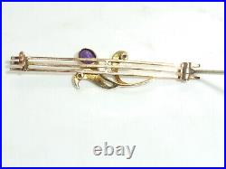 Victorian 9ct Gold Amethyst Pearl Bar Brooch