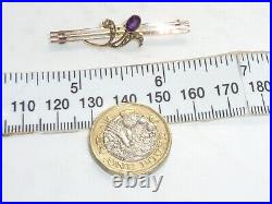 Victorian 9ct Gold Amethyst Pearl Bar Brooch