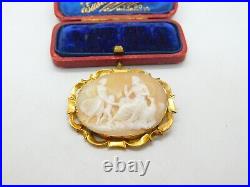 Victorian 9ct Gold Carved Shell'Jupiter & Juno' Classical Cameo Brooch Antique