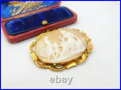 Victorian 9ct Gold Carved Shell'Jupiter & Juno' Classical Cameo Brooch Antique