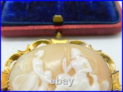 Victorian 9ct Gold Carved Shell'Jupiter & Juno' Classical Cameo Brooch Antique