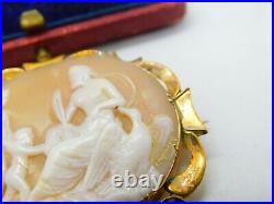 Victorian 9ct Gold Carved Shell'Jupiter & Juno' Classical Cameo Brooch Antique