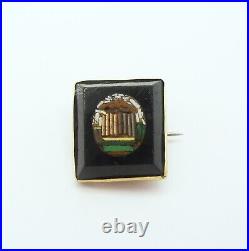 Victorian 9ct Gold Micro Mosaic Greek Temple Brooch