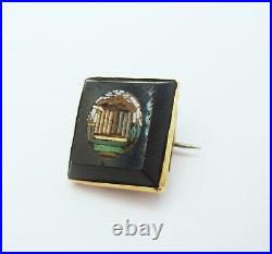 Victorian 9ct Gold Micro Mosaic Greek Temple Brooch