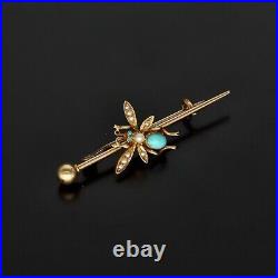 Victorian 9ct Gold Turquoise Insect Brooch