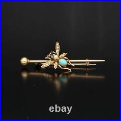 Victorian 9ct Gold Turquoise Insect Brooch