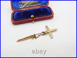 Victorian 9ct Rose Gold, Turquoise & Seed Pearl Sword Form Lapel Brooch c1840