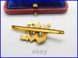 Victorian 9ct Yellow Gold Bohemian Garnet Set'M Initial Brooch Antique c1860